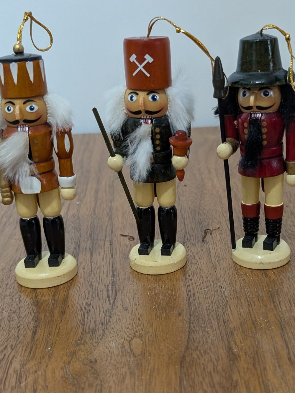 Vintage Set of 3 Hand Painted Wooden Nutcracker Christmas Ornaments